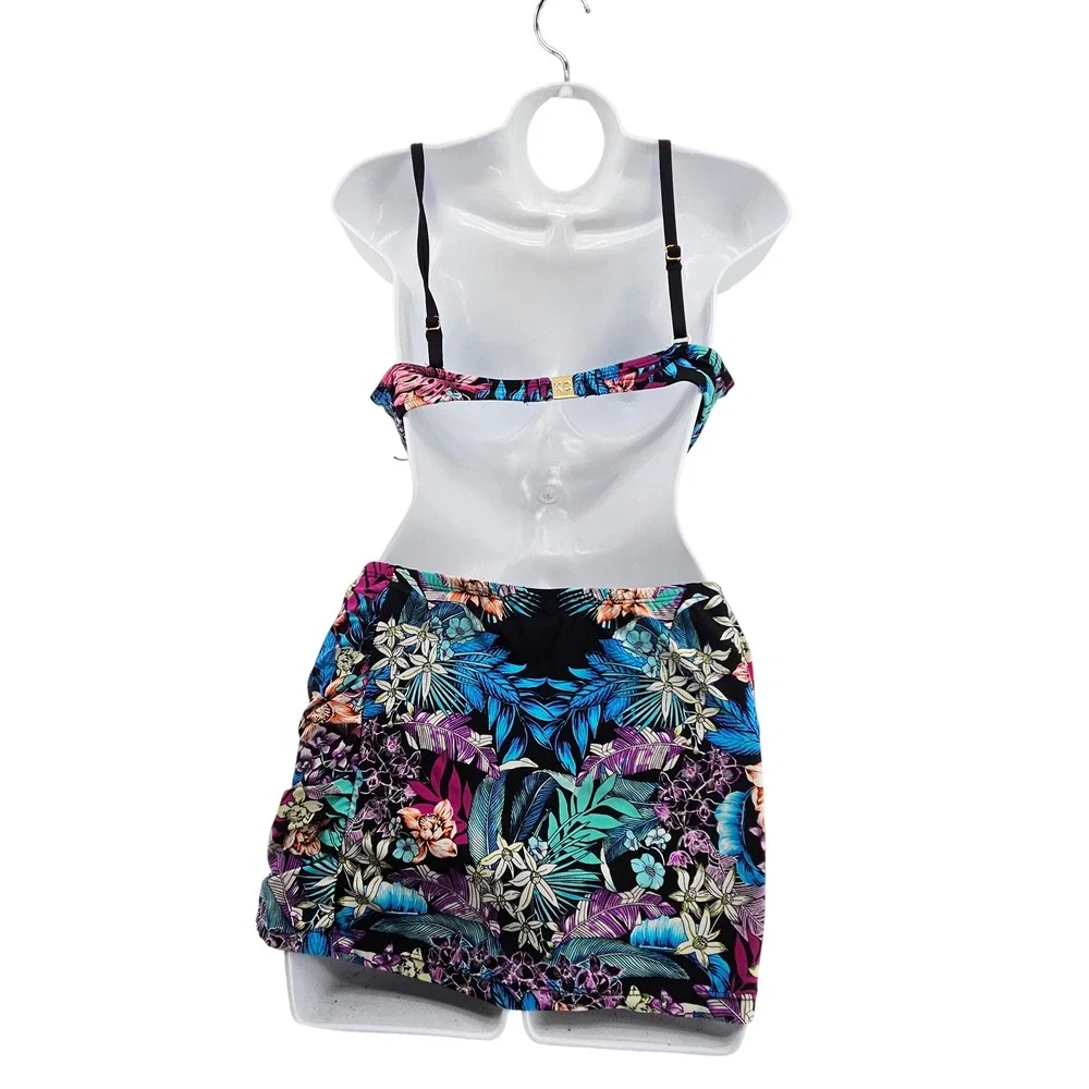 Kenneth‎ Cole Tropical Floral Skirted Bikini Two Piece Swimsuit Vacation Large